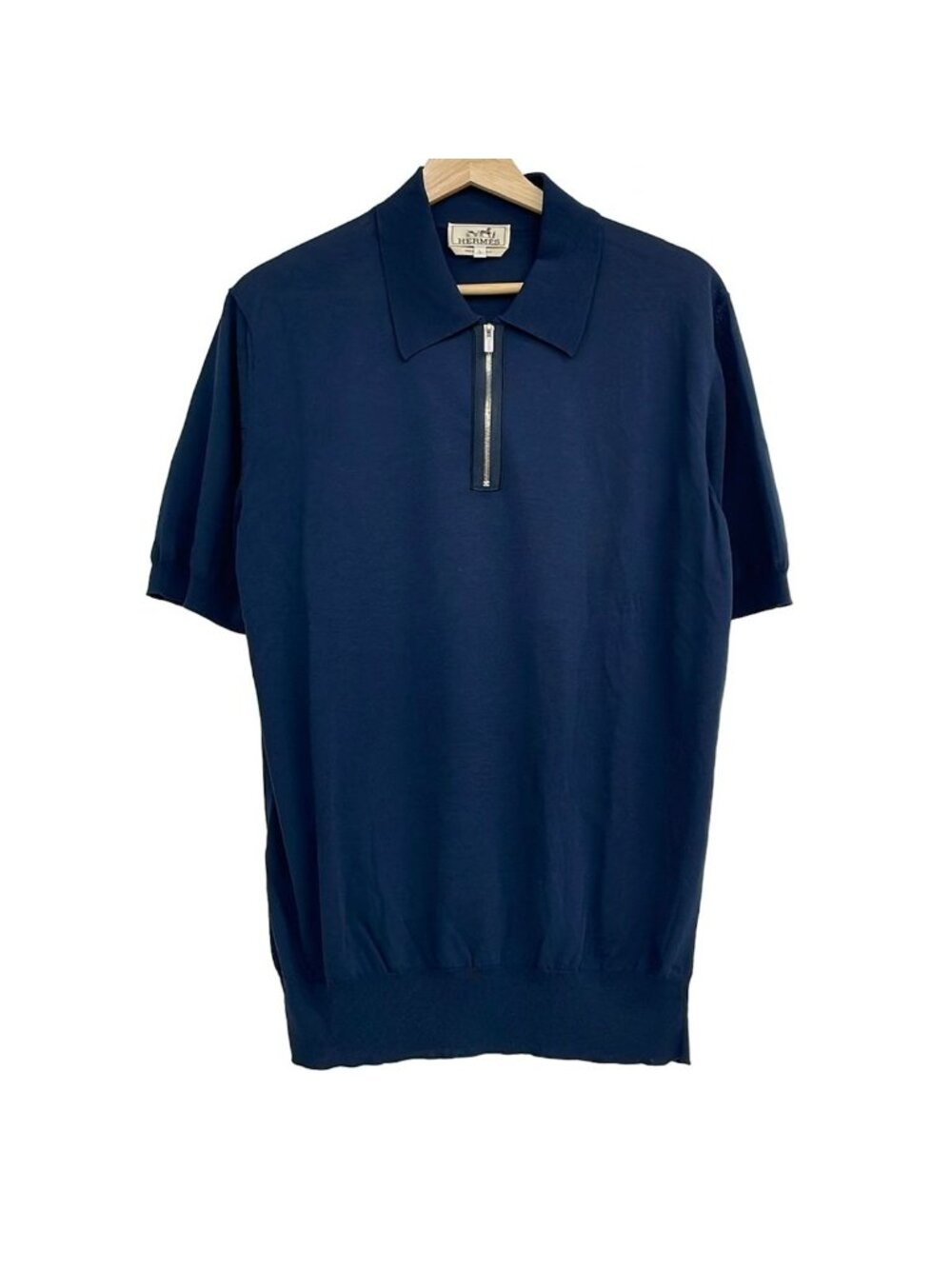 Hermes Short Sleeve Polo Shirt Dark Navy Zip L